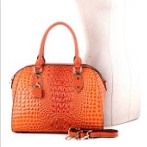 Padlock Accent Crocodile Patent Satchel